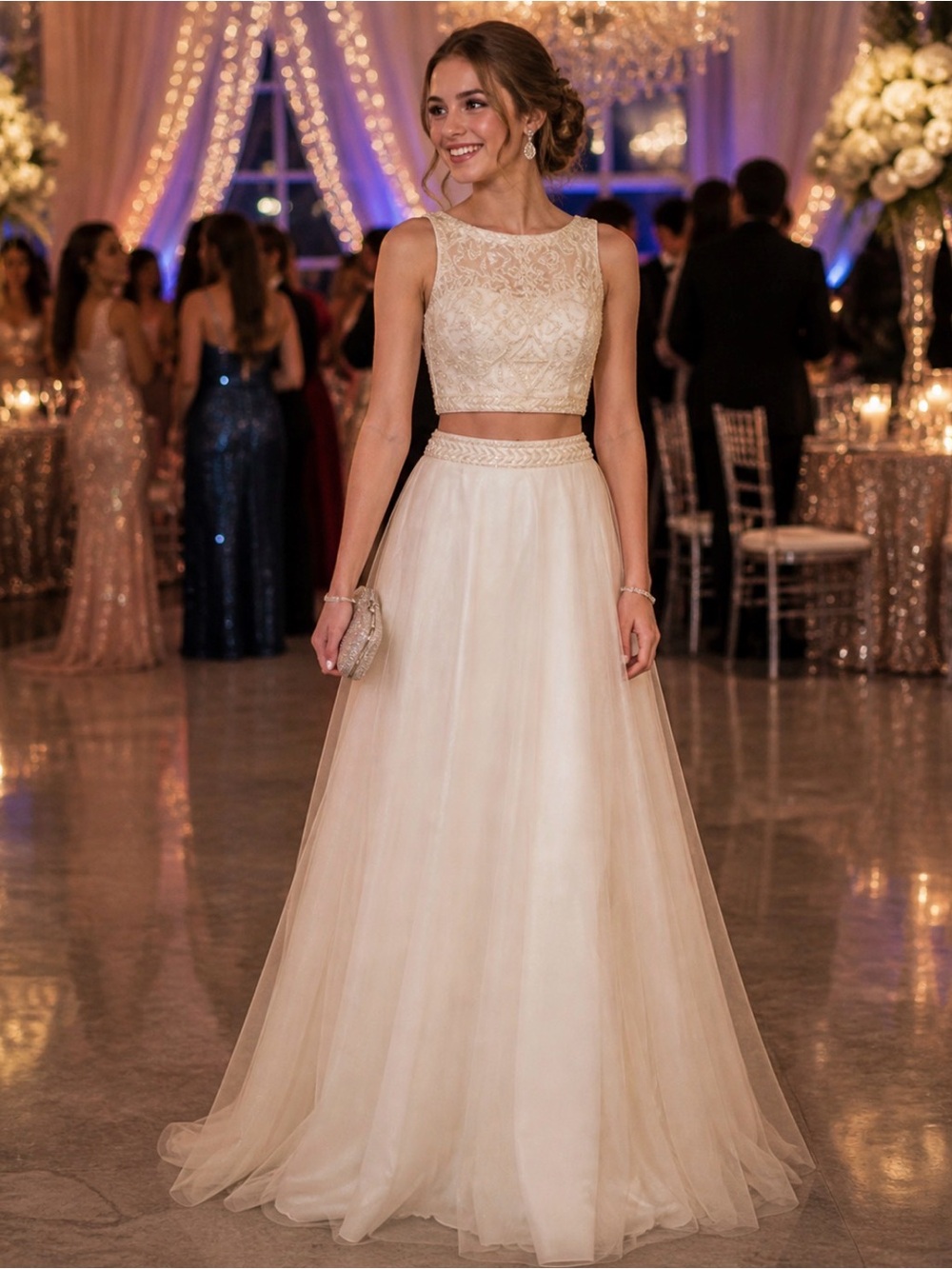 Destination Bridal White/Ivory Two-Piece Gown